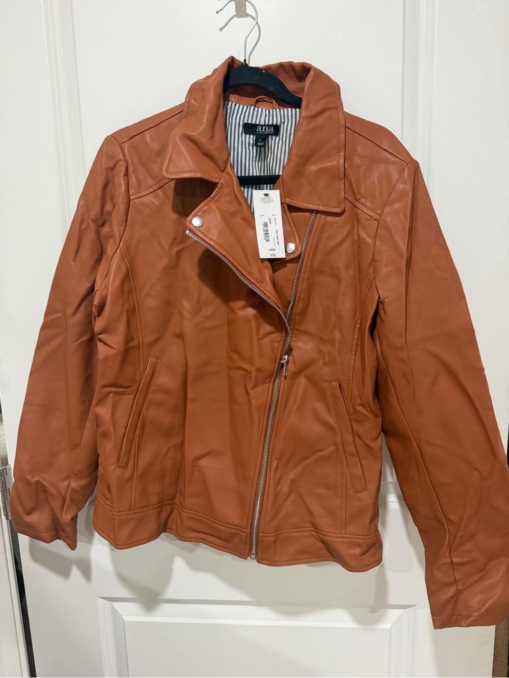 a.n.a Rust Brown Faux Leather Moto Jacket